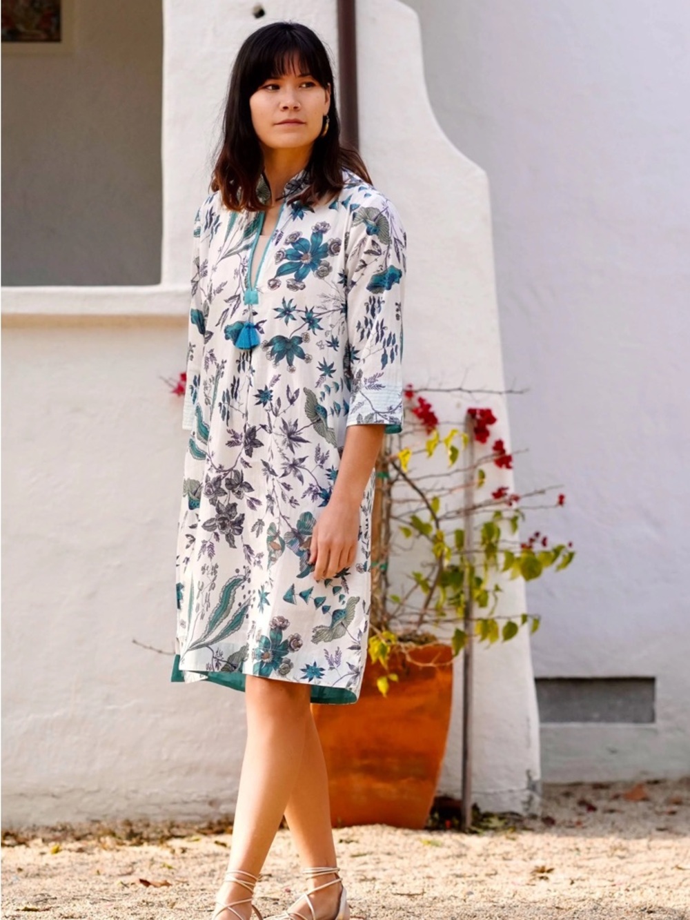 Dolma Bea Contrast Cuff 100% Cotton boho Lagen Tunic Dress